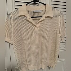 MANGO Cream Knit Polo Shirt